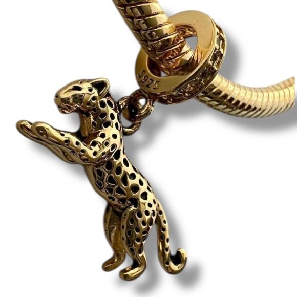 Golden Leopard Cheetah S925 Pandora Moments Compatible Charm - Picture 2 of 3